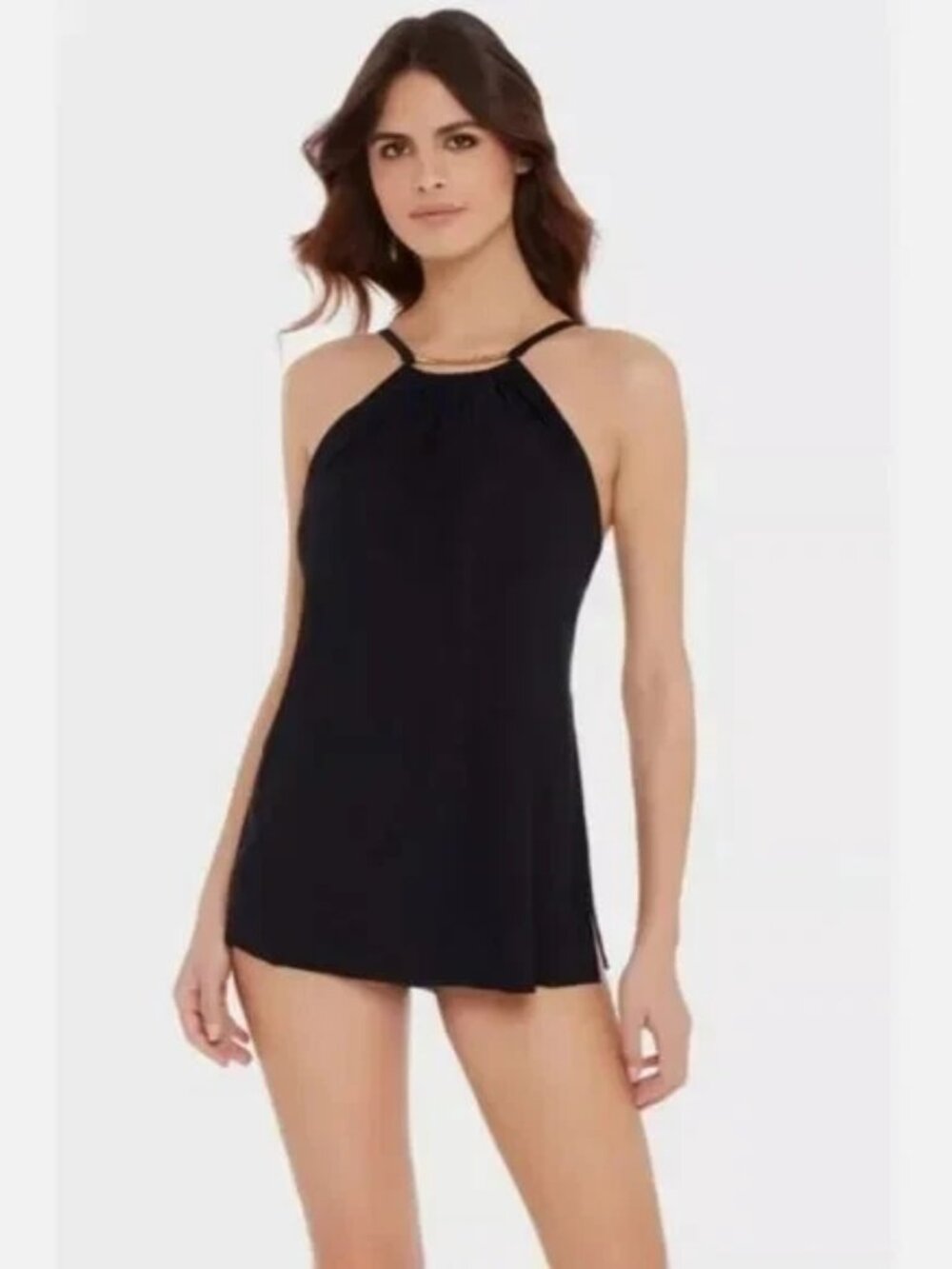 Magicsuit Black Gold Parker Women's Swimsuit Size 8 One Piece Swim Dress No Pads